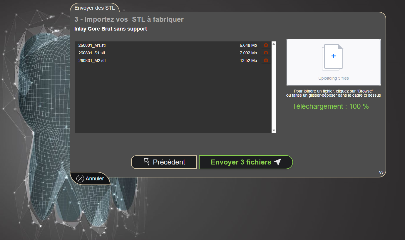 WebConnect V3 avec import simultané de fichiers STL